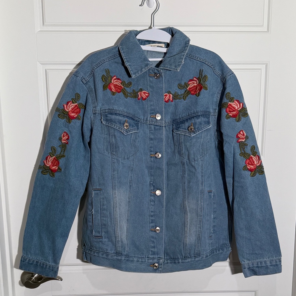 ILLA ILLA Blue Denim Jacket with  Floral Embroidery